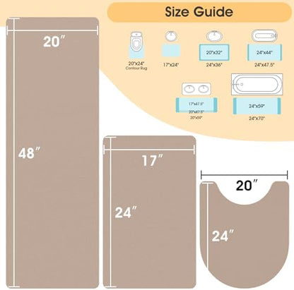 ACCUMTEK Non Slip Bath Mat, Thin Bathroom Rugs Fit Under Door, Quick Dry Bath Mats, Machine Washable Bath Rugs for Bathroom, Bathtub & Kitchen, Bathtub & Kitchen, Taupe/Solid/3 Piece