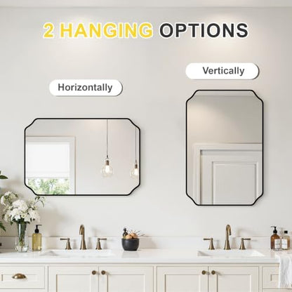 Vanity Bathroom Mirror, 20" x 30" Black Scalloped Mirror for Wall