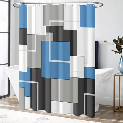 BTTN Moonlight Blue Geometric Waterproof Fabric Shower Curtain Set, 72 x 72