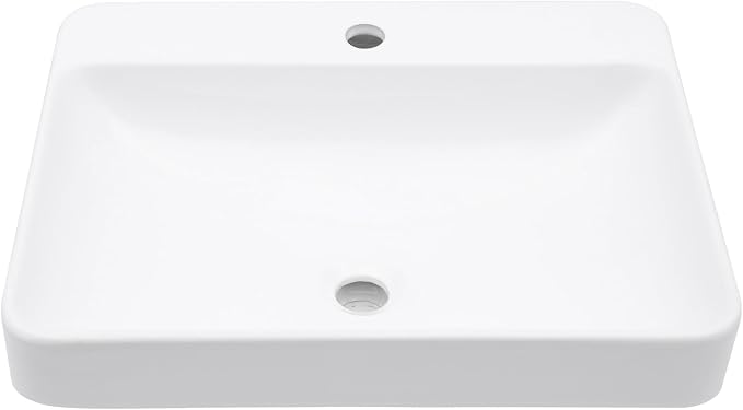 Rectangular Bathroom Vessel Sink, 24"W x 19"D Semi Recessed Bathroom Sink White Ceramic Porcelain Vanity Sink Basin Above Counter for Bathroom, Restroom & Home Use