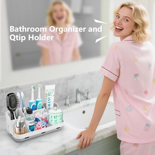 GFWARE Marble Bathroom Toothbrush Holder Set with 2 Qtip Holder Dispenser