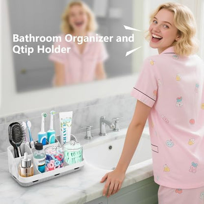 GFWARE Marble Bathroom Toothbrush Holder Set with 2 Qtip Holder Dispenser