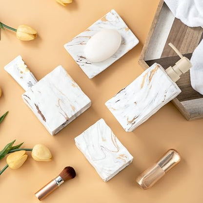 RQYIXI Ceramic Bathroom Accessories Set,Gold,4 Piece,Marble Design