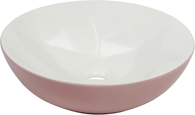 Fine Fixtures Bathroom Sink - 16 Inch Round Ceramic Vessel Sink, Modern Textured Interior Bowl Design, Perfect Sink for Bathroom Vanity, Vintage Rose Wash Basin