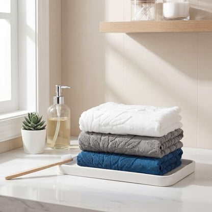 Tiamon 3 Pcs Bathroom Towel Decorative Set 100% Cotton Fluffy Bath Hand Towels for Guest Gifts Farmhouse Kitchen Hand Towels Home(White, Gray, Blue,30 x 13 Inch,Floral)
