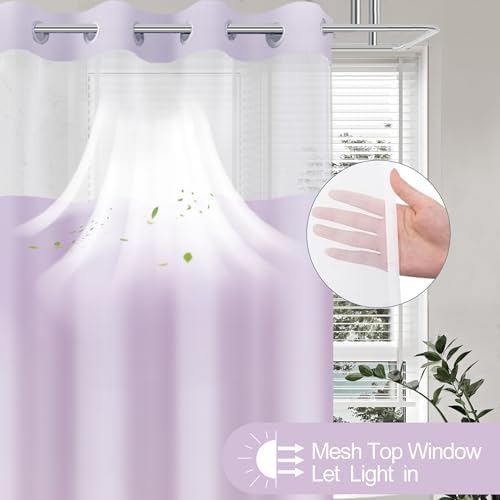 No Hook Shower Curtain and Liner for Bathroom, Ombre Lavender, 71" x 74"