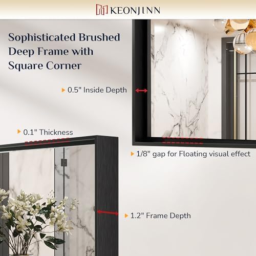 Keonjinn 16x20 Inch Black Bathroom Mirror for Over Sink, Wall Mounted