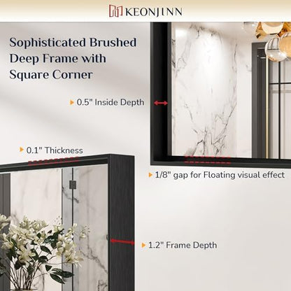 Keonjinn 16x20 Inch Black Bathroom Mirror for Over Sink, Wall Mounted