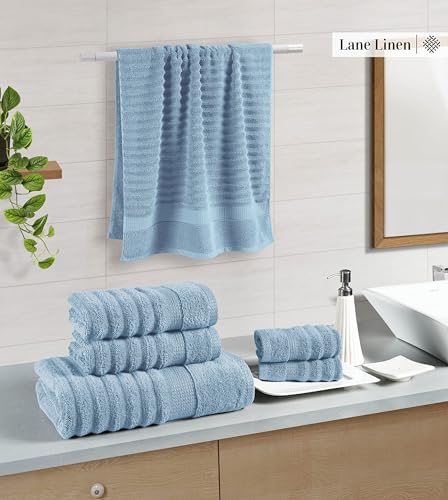 LANE LINEN Bath Towel Set 100% Cotton 6 Piece Soft Absorbent - Blue