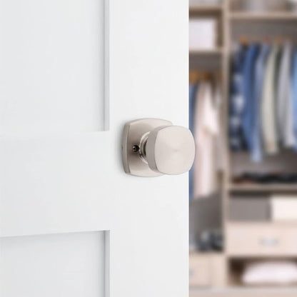 Kwikset Arroyo Knob Dummy Door Knob, Single Sided Handle for Closets, French Double Doors, and Pantry, Satin Nickel Non-Turning Interior Push/Pull Door Knob, with Microban Protection