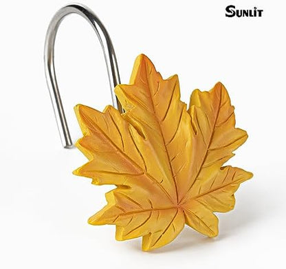 Sunlit Maple Leaf Shower Curtain Hooks for Fall Autumn, Home Decorative Shower Curtain Rings for Bathroom, Resin, Orange Red Maple Leaves Shower Curtain Hangers Hooks Bath Accessories, Set of 12