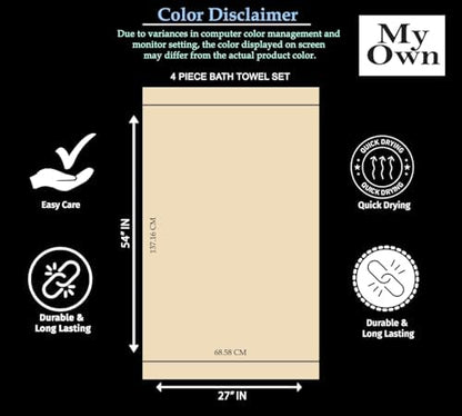 MyOwn Ultra Soft 4 Pack Oversized Bath Towel Set 27x54 inches, 100% Cotton Bath Towels, Highly Absorbant Compact Quickdry & Lightweight Towel, Ideal for Gym Travel Camp Pool - Charcoal Grey