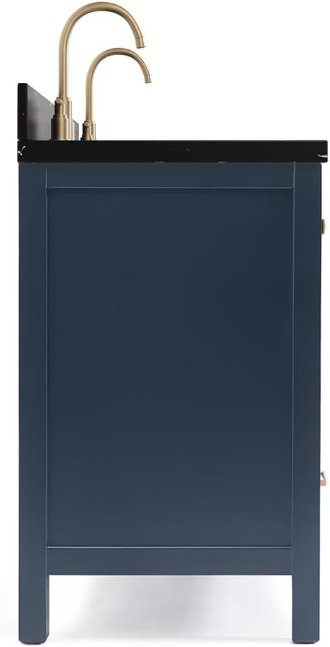 ARIEL Cambridge 60 Inch Double Rectangle Sink Bathroom Vanity with Nero Marquina Black Quartz Countertop 1.5 Inch in Midnight Blue