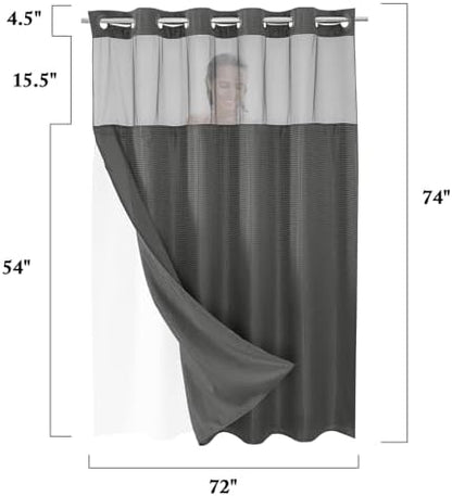 Gibelle No Hook Cloth Charcoal Grey Shower Curtain with Liner, 72x74