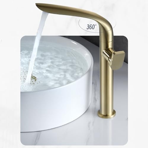 360° Rotatable Gold Brushed Single Handle Bathroom Faucet Mixer, Hot & Cold Water, Stylish Sink Tap for Kitchen & Bath, Modern Design, Easy Installation
