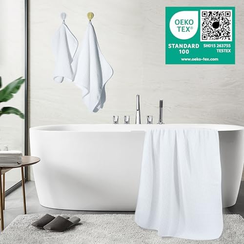 POLYTE 430 GSM Poly Blend Microfiber Quick Dry Waffle Bath Towel Set of 6