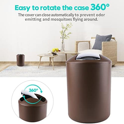 Compact 6-Piece Plastic Bathroom Accessories Set with Small Trash Can, Soap Dispenser, Toothbrush Holder, Cup, Soap Dish, Toilet Brush for Guest Bathroom Dorm Apartment (Coffee)