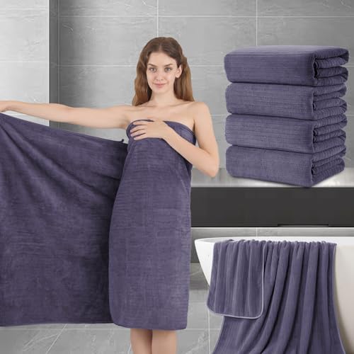 Extra Large Bath Sheet Set of 4,Ultra Soft Fluffy Towel,35”x 70”Oversized Bath Towel Set,Premium Microfiber Bathroom Towel Set Highly Absorbent Quick Dry Shower Towel for Bathroom,Hotel,Spa (Purple)