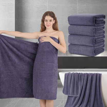Extra Large Bath Sheet Set of 4,Ultra Soft Fluffy Towel,35”x 70”Oversized Bath Towel Set,Premium Microfiber Bathroom Towel Set Highly Absorbent Quick Dry Shower Towel for Bathroom,Hotel,Spa (Purple)