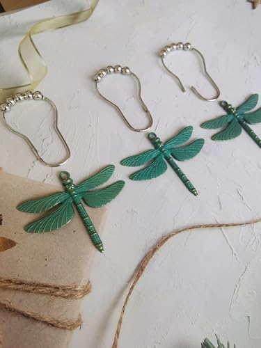 Antique Green Dragonfly Decorative Shower Curtain Hooks Shower Rings