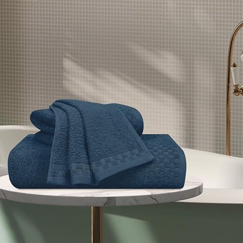 MyOwn Ultra Soft 3 Pack Cotton Towel Set, Contains a Bath Towels 28x55 inch, a Hand Towels 16x24 inch & a Wash Coths 12x12 inch, Ideal Everyday use, Compact & Lightweight - Mineral Blue