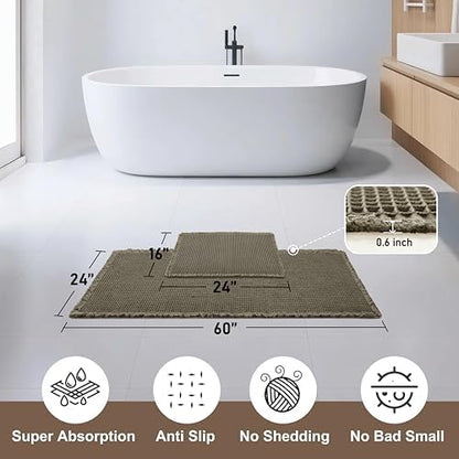 JIUZHEN Set of 2 Waffle Bathroom Rugs Non Slip Bath Mats, 16"x24"+24"x60"