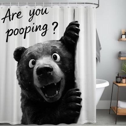 Extra Tall Shower Curtain XL Funny Black Bear, 70 x 78 Inchs