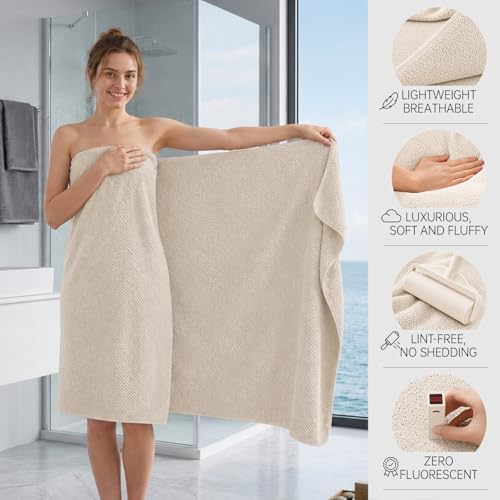Oversize Bath Towels for Bathroom 35x70 Inches, 4-Piece Bathroom Set (1 Bath Towel, 1 Hair Towel, 1 Hand Towel, 1 Washcloth) Towels for Bathroom Set Soft and Absorbent Shower Towels Khaki