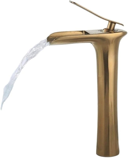 Faucet Modern Single Handle Brass Bathroom Faucet Deck Mounted Mixer Tap for Basin Hot and Cold Water(Brushed Gold,Tall) Faucet
