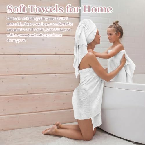 24 Pcs Towels Set 6 Bath Sheets 6 Washcloths and 12 Hand Towels, Reusable Absorbent Quick Dry Coral Velvet Towel for Shower Bath Spa Hotel Bathroom Supplies (White)