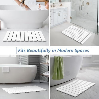 AWW Foldable Stone Bath Mat, Diatomaceous, 23.6"x15.5", White