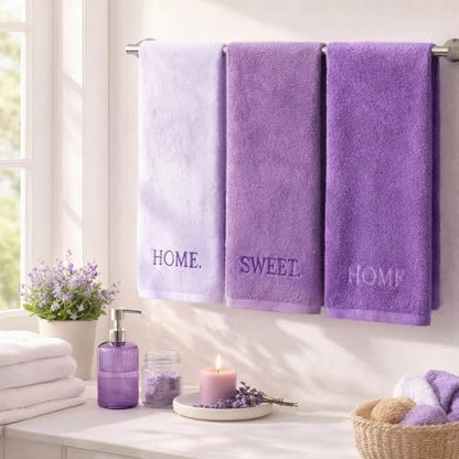 FuWeave 3 Pcs Purple Decorative Hand Towels for Bathroom, Home Sweet Home
