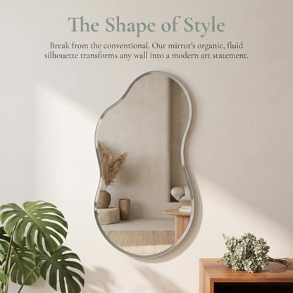 20x36 Inch Frameless Irregular Wall Mirror Modern Asymmetrical for Bathroom