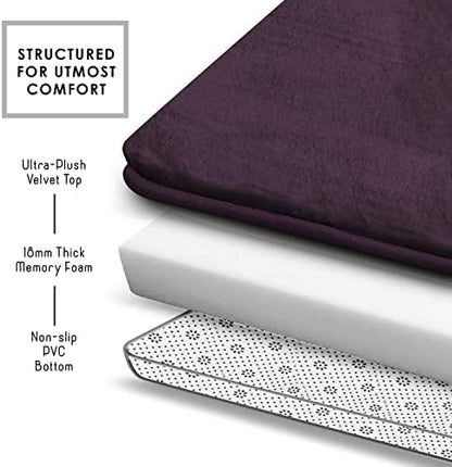 Clara Clark Bathroom Rugs, Velvet Memory Foam Bath Mat, Non-Slip, Machine Washable Bath Rugs - Dries Quickly, Ultra Soft Plush Bath Mats for Bathroom, 20 x 24, Dark Purple