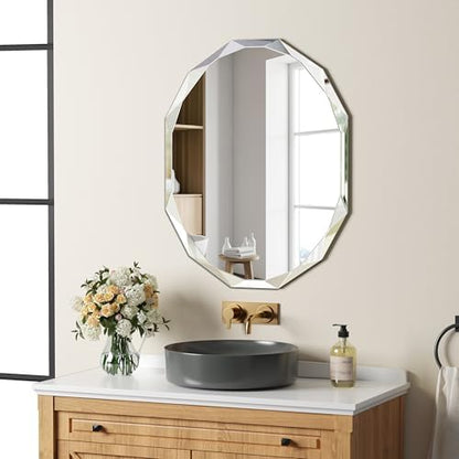 Silver Wall Mirror-Beveled Edge Frameless Mirror for Bathroom, Vanity, Bedroom, Rectangle Mirrors（24X30inch）