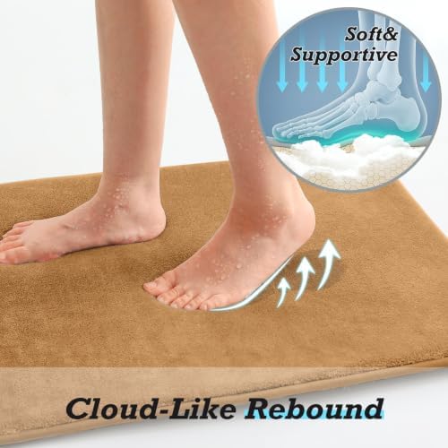 HUXMEYSON Bathroom Rugs Sets 2 Piece, Non-Slip & Quick Dry Bath Mat Set, Ultra Soft Velvet Bath Rugs for Bathroom, Toilet and Shower Floor, Khaki