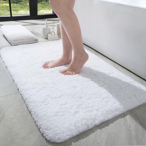 LOCHAS Bathroom Rugs 36x24 Inch, Microfiber Bath Rug Non Slip, White