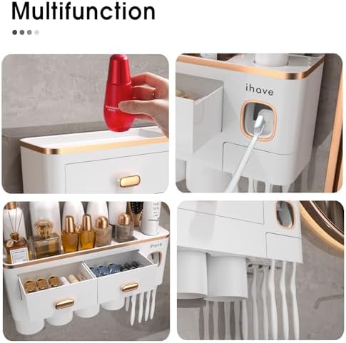 iHave Toothbrush Holders Bathrooms Wall Mount Toothpaste Dispenser & 4 Cups