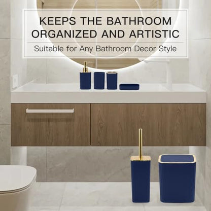 6PCS Bathroom Accessories Set, Navy Blue Bathroom Set for Boho Decor