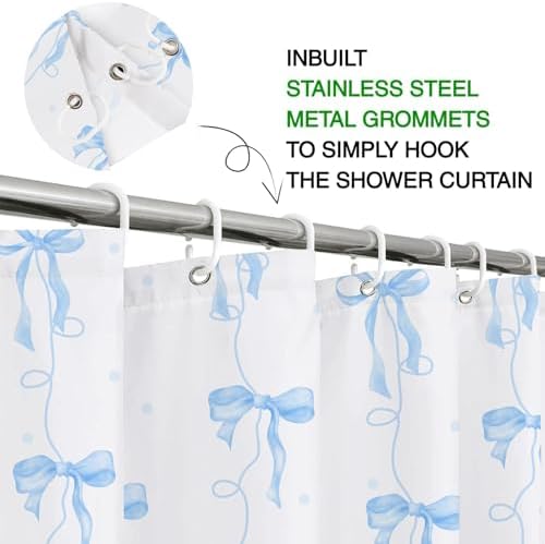Blue Bow Shower Curtain for Bathroom Decor, Teen Girls Theme, 72x72In
