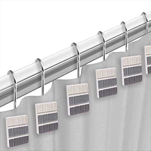 Zahari Home 13pc Modern Line Shower Curtain Set - Gray Luxury Contemporary Shower Curtains with Unique Design & 12 Hooks