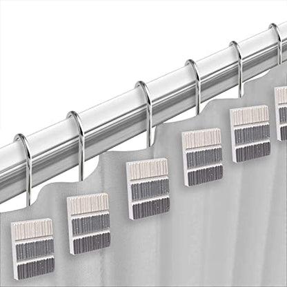 Zahari Home 13pc Modern Line Shower Curtain Set - Gray Luxury Contemporary Shower Curtains with Unique Design & 12 Hooks