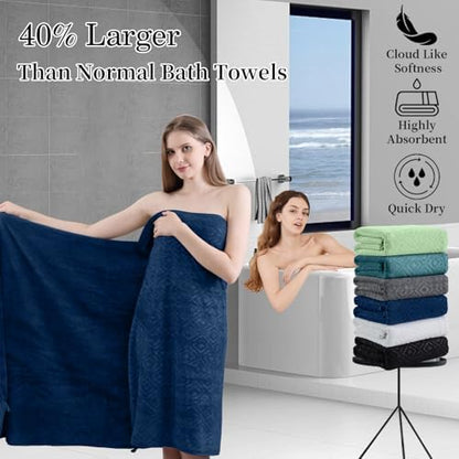 Bath Towel Set of 4 Extra Large Bath Sheet 35"x70" Oversized Bath Towel Soft Microfiber Bathroom Towel for Adults Highly Absorbent Quick Dry Towel Set for Bathroom,Hotel,Shower Towel Bath Sheet Navy