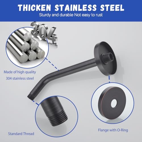 Shower Arm with Flange, Made of 304 Stainless Steel Shower Extension Extender Pipe, Wall-Mounted for Fixed Bathroom Showerhead, Never Rust 10 Inch Oil Rubbed Bronze,SW-RD91018-10-ORB.