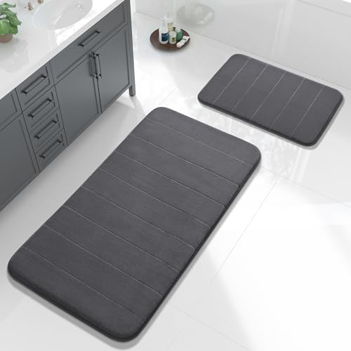 Yimobra Large Memory Foam Bathroom Mat Set, 44 x 24 & 24 x 17 in, Dark Gray