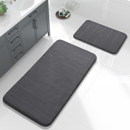 Yimobra Large Memory Foam Bathroom Mat Set, 44 x 24 & 24 x 17 in, Dark Gray