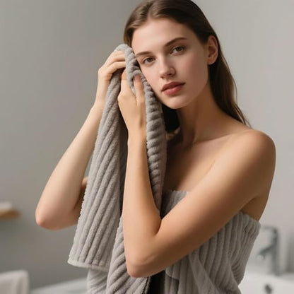 6 Piece Bath Towel Set, 40"x80" Oversized Bath Sheets, Grey
