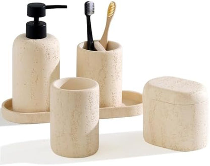 Bathroom Accessories Set, Travertine Stone Look, 5 PCS, Yellow