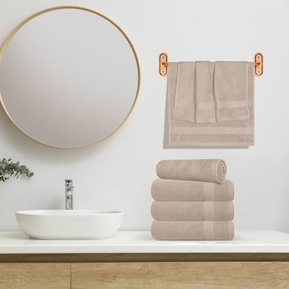 GLAMBURG Ultra Soft 6-Piece Hand Towel Set 16x28-100% Ringspun Cotton - Durable & Highly Absorbent Hand Towels - Ideal for use in Bathroom, Kitchen, Gym, Spa & General Cleaning - Tan
