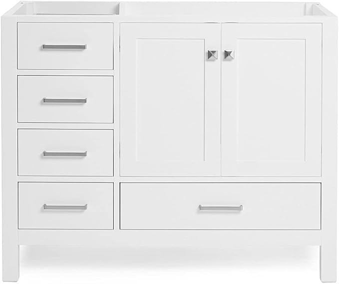 ARIEL Cambridge 42-inch Bathroom Vanity Base Cabinet,Solid Wood, 2 Soft Closing Doors, 5 Dovetail Drawers, White